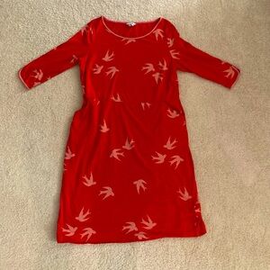 Boden Bird Print Jersey Dress with Pockets US 18L